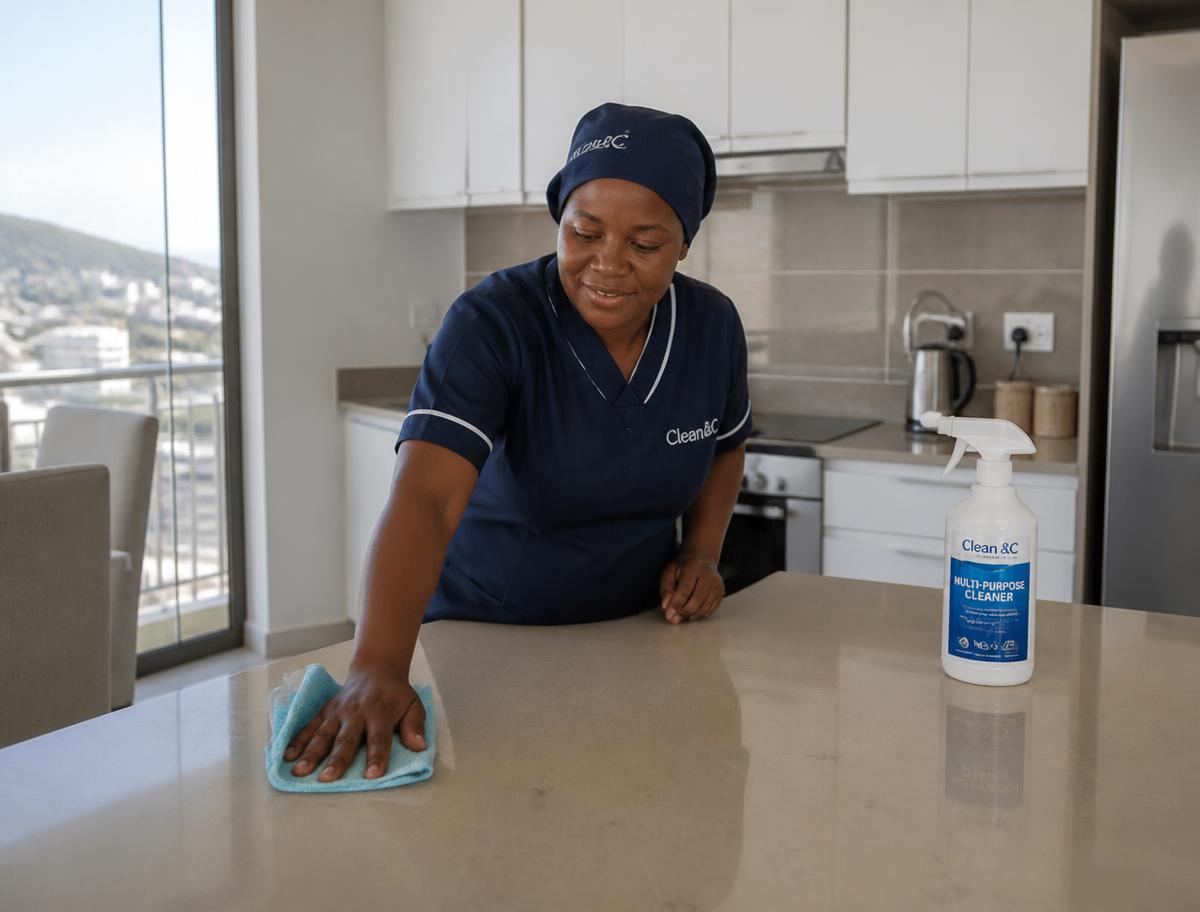 Cleaning professional at work in a South African property