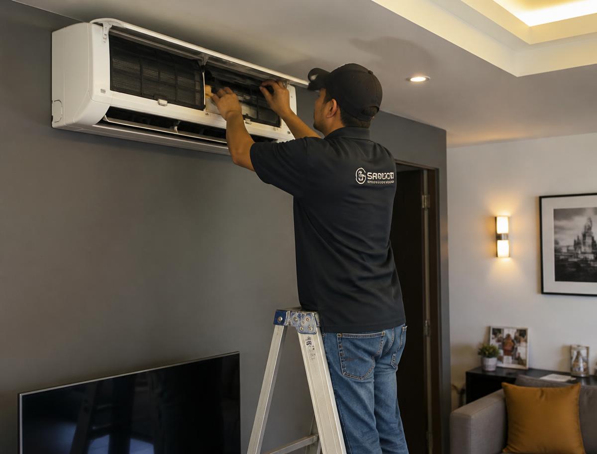 Aircon & Heating professional at work in a South African property