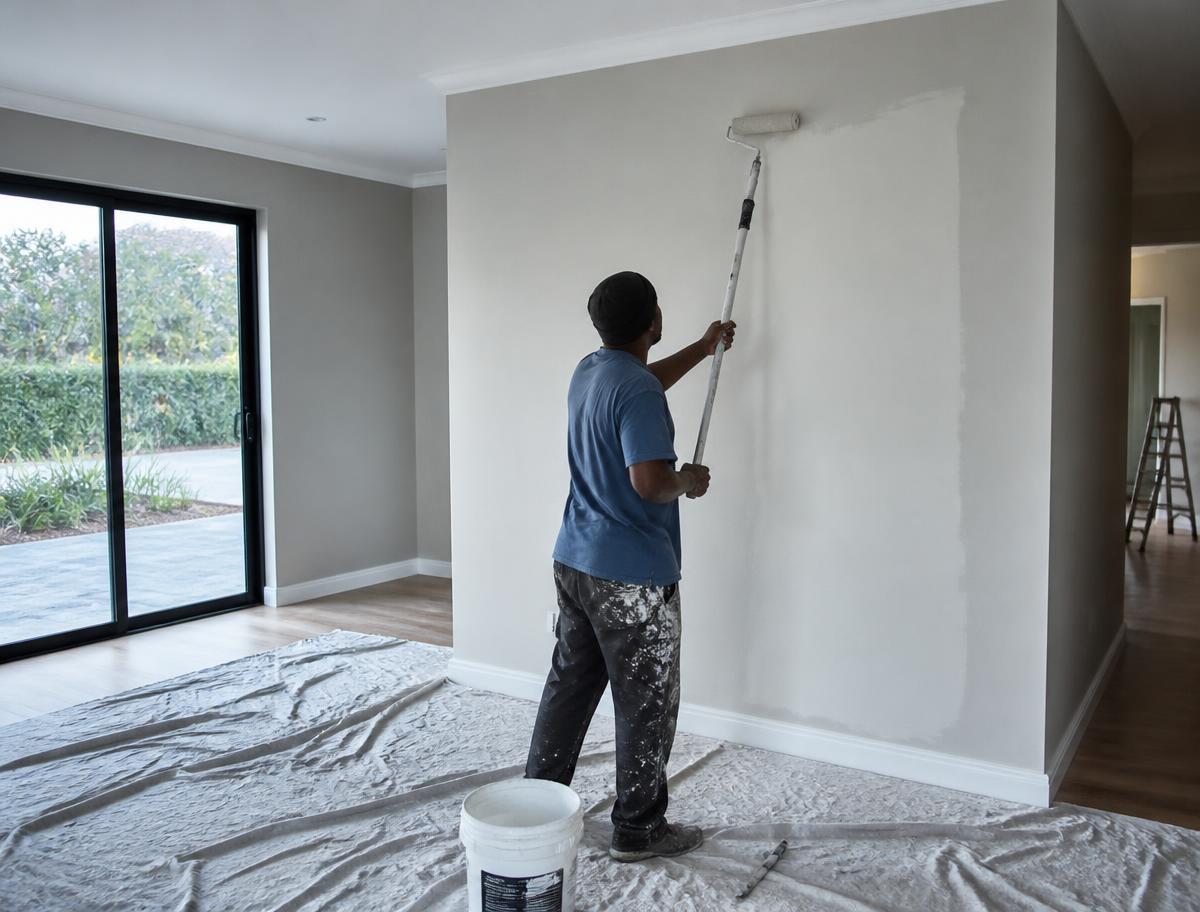 Painting professional at work in a South African property